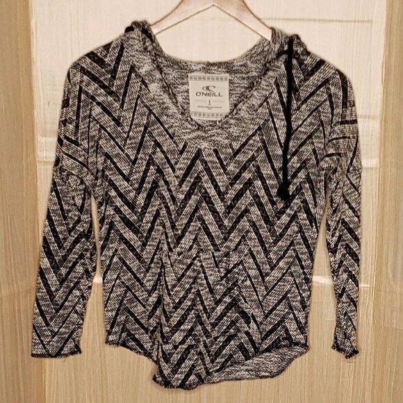 O'Neill Womens Black White Heavyweight Hooded Top Small - Picture 1 of 7